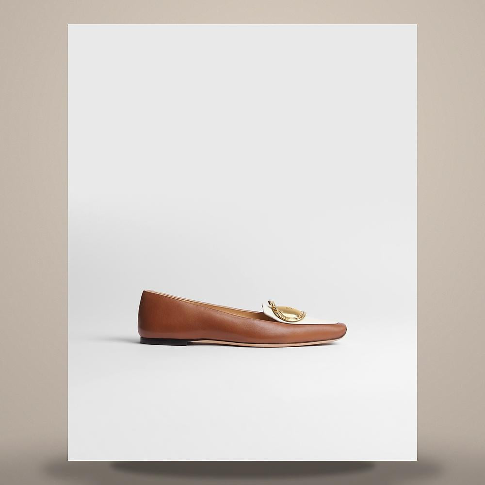 DIOR Medallion Buckle Loafers New Marron White Lambskin KDF215LAB S49M