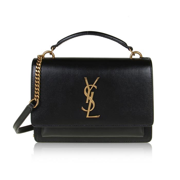 Saint Laurent Sunset Chain Shoulder Bag Black Leather