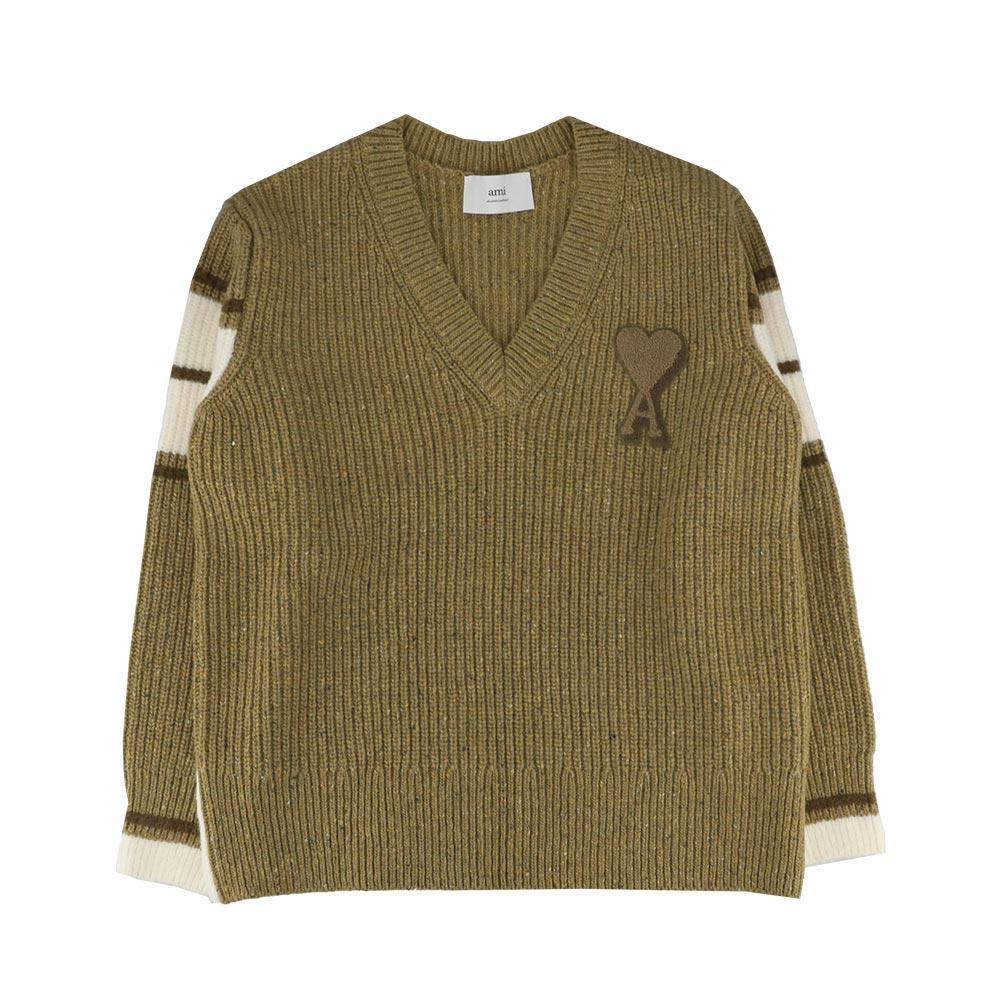AMI Wool V-Neck College Sweater Navy Men’s Knit