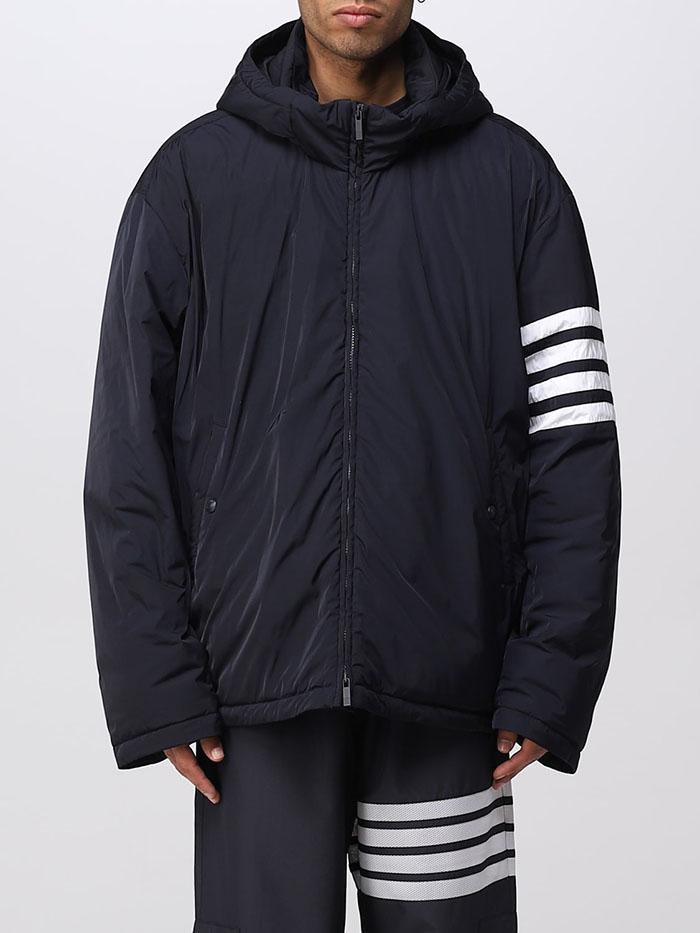 THOM BROWNE Diagonal Stripe Oversized Hooded Down Puffer Jacke MJD102X 07259 415