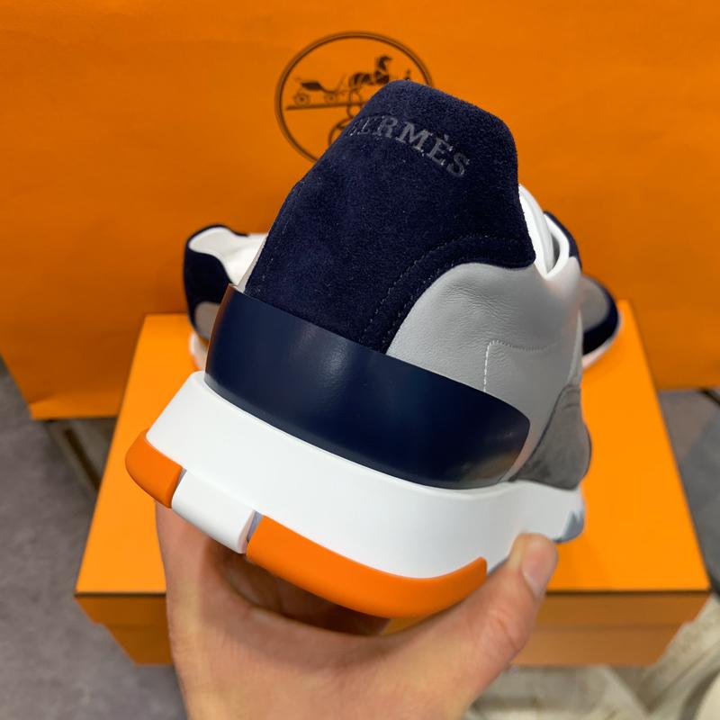 HERMES Navy Gray Calfskin Trail Low-Top Sneakers for Men