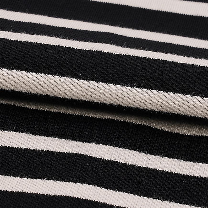 Saint James Striped Cotton Minquiers Modern Unisex T-Shirt Noir Ecru