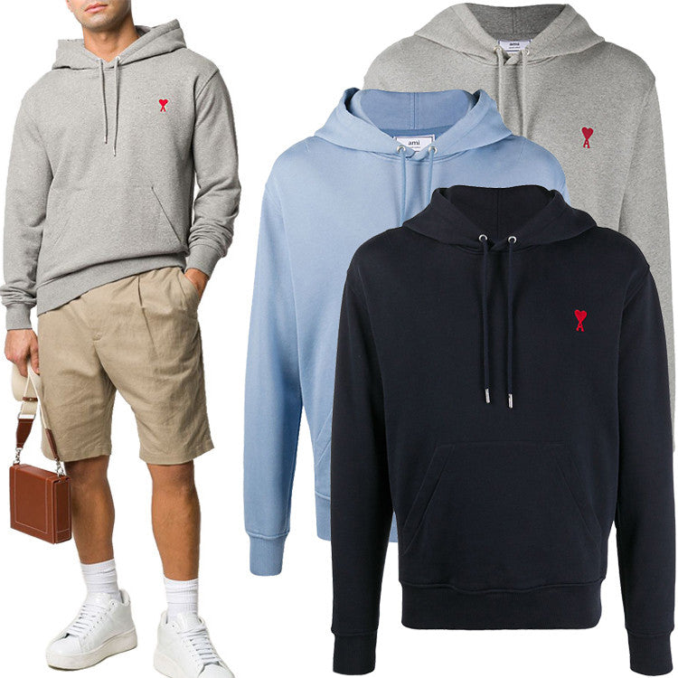 AMI Men's Small Heart Logo Embroidered Hoodie HJ008 730 055 410 459