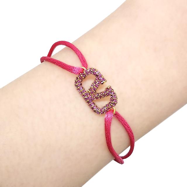 VALENTINO V Logo Crystal Knotted Bracelet Unisex