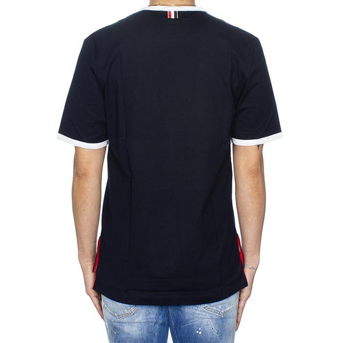THOM BROWNE Ringer Cotton Tricolor Stripe Short Sleeve T-Shirt