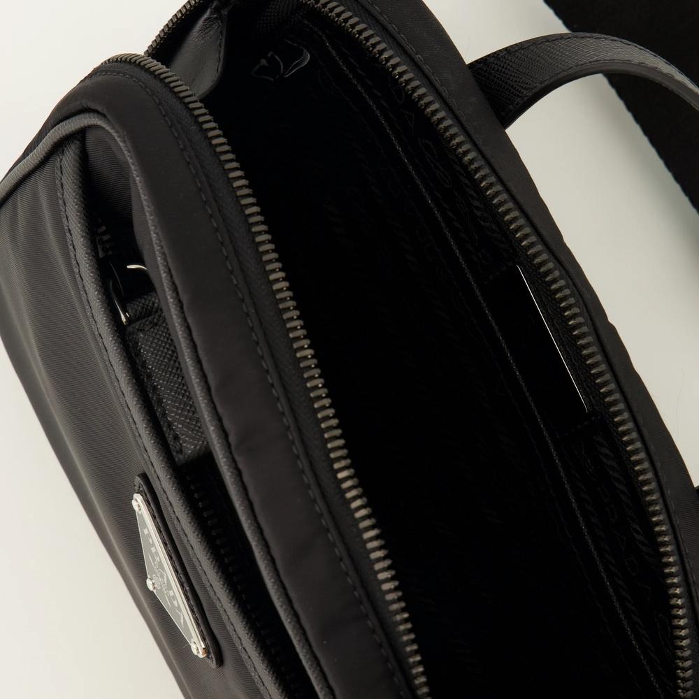 PRADA Re-Nylon Saffiano Leather Crossbody Bag Black