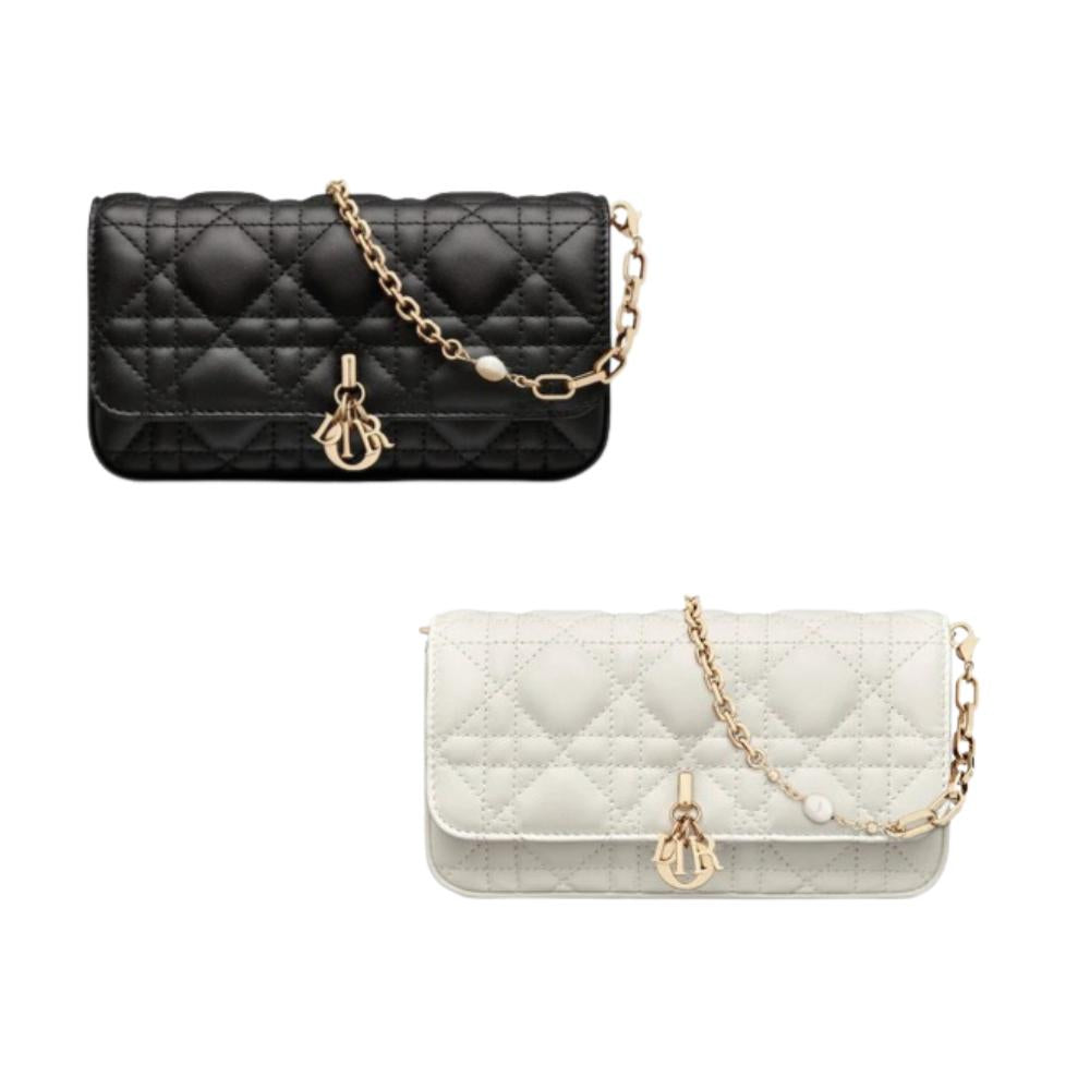 DIOR Lady Dior Phone Pouch My Dior Mini Crossbody Bag Black White