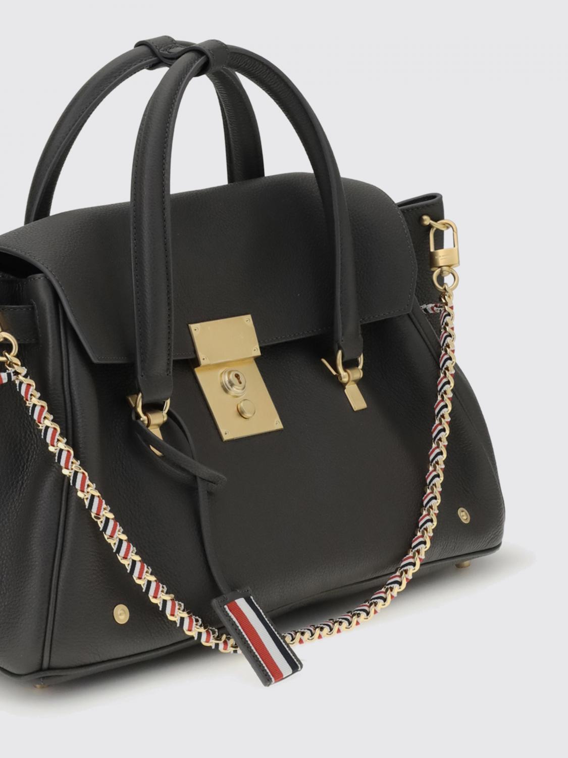 THOM BROWNE Grey Leather Structured Tote Bag