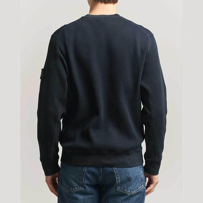 STONE ISLAND Waffle Knit Crewneck Sweatshirt Navy