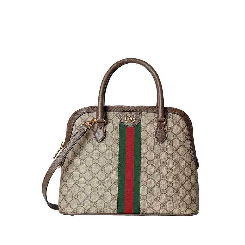 GUCCI Ophidia Medium Top Handle Tote Bag Brown Canvas Leather