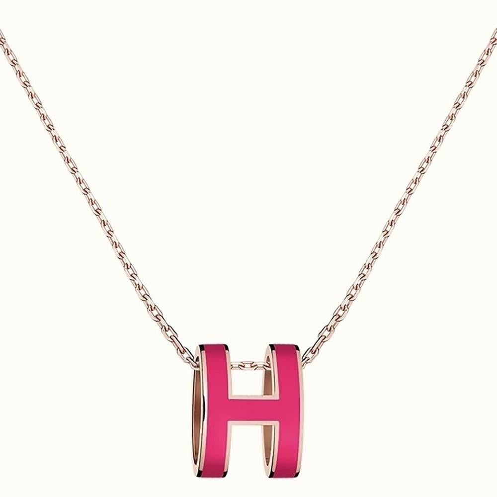 HERMES Pop H Necklace Large Rose Gold Hardware Rose Extrême Pendant