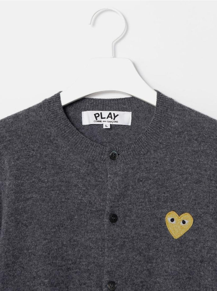 Comme des Garcons Charcoal Cardigan with Gold Heart Patch Unisex
