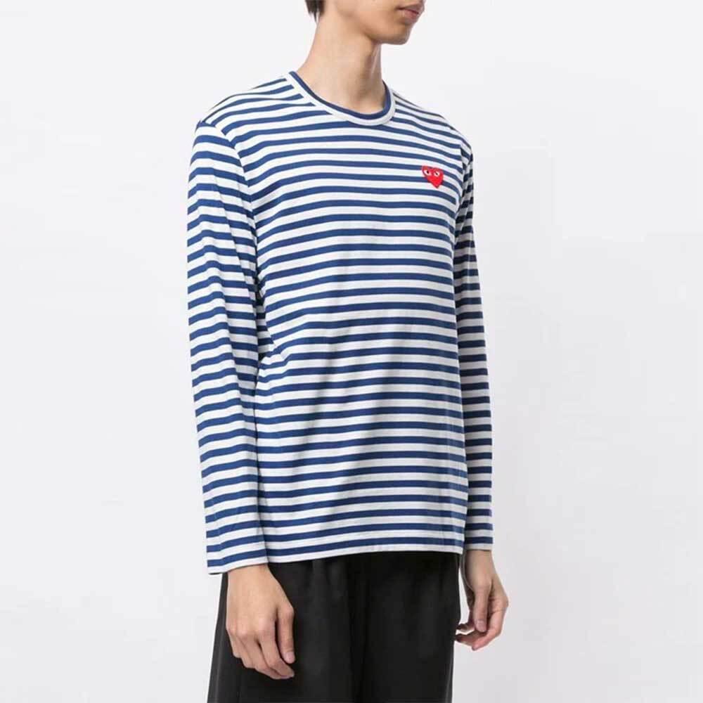 Comme des Garcons Stripe Long Sleeve T-Shirt Red Heart Blue Unisex