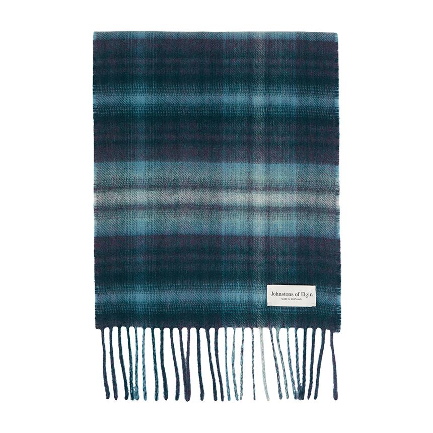 Johnstons of Elgin Soft Blur Check Cashmere Scarf Unisex RU7632 BLUE