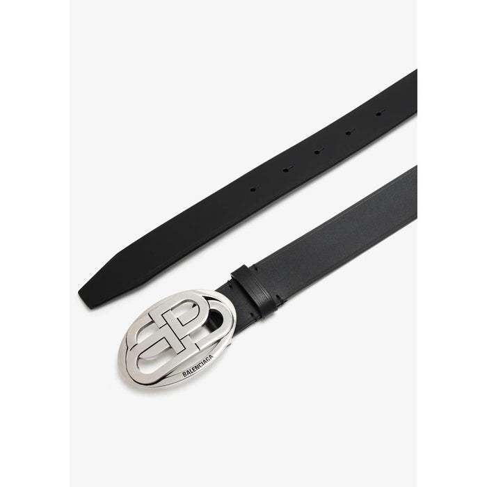 BALENCIAGA Oval BB Logo Leather Belt Black Men