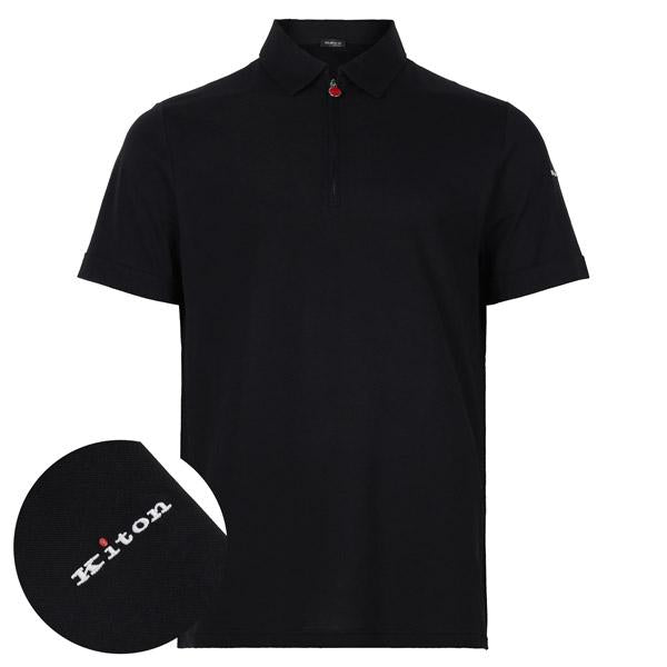 Kiton Black Half-Zip Polo T-Shirt for Men UMK0877 02