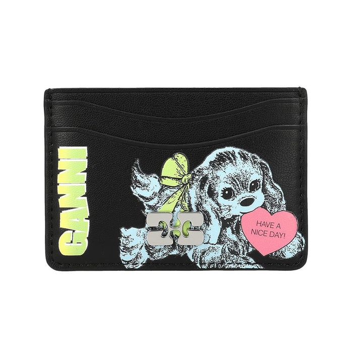 GANNI Black Leather Card Holder for Women