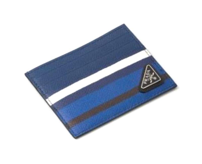 PRADA Saffiano BaiaDe Stripe Light Blue Multicolor Unisex Card Ho 2MC223 Azzurro