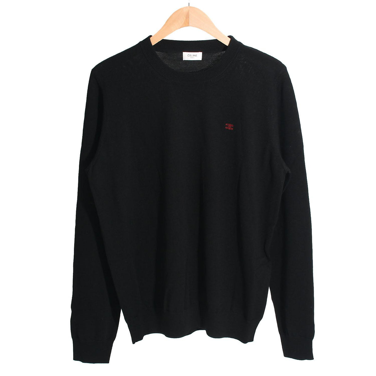 CELINE Embroidered Logo Wool Crewneck Sweater Black