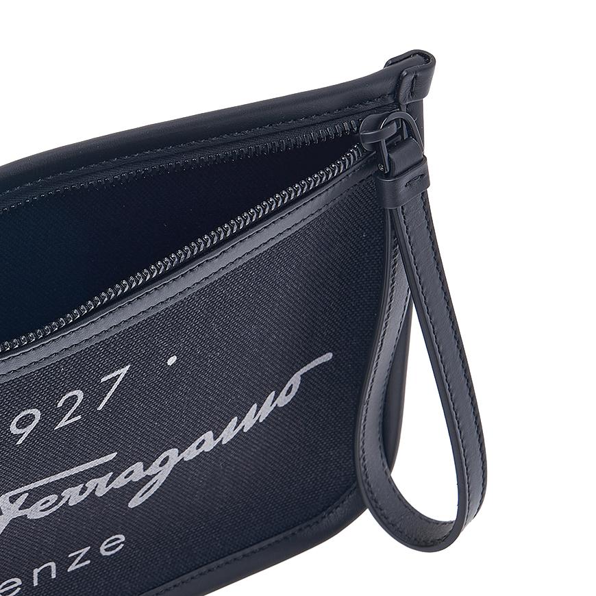 Ferragamo Men's Signature Logo Black Clutch Bag 0757845