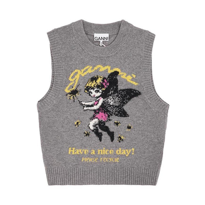 GANNI Women’s Graphic Wool Knit Vest