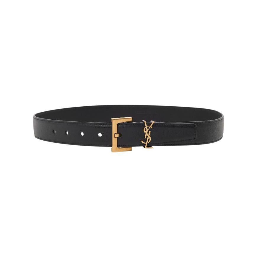 Saint Laurent Women’s Monogram Buckle Leather Belt Black