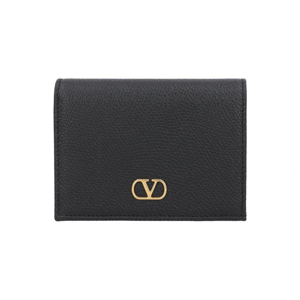 VALENTINO Garavani V Logo Leather Card Holder Black Women