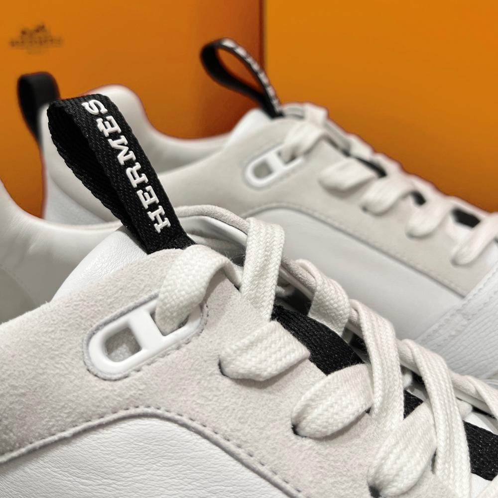 HERMES Men’s Sneaker White Leather Suede Low-Top