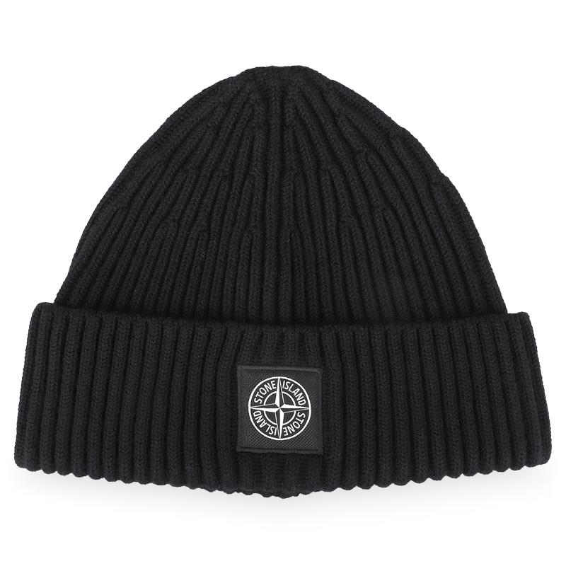STONE ISLAND Compass Logo Patch Wool Beanie Black Men