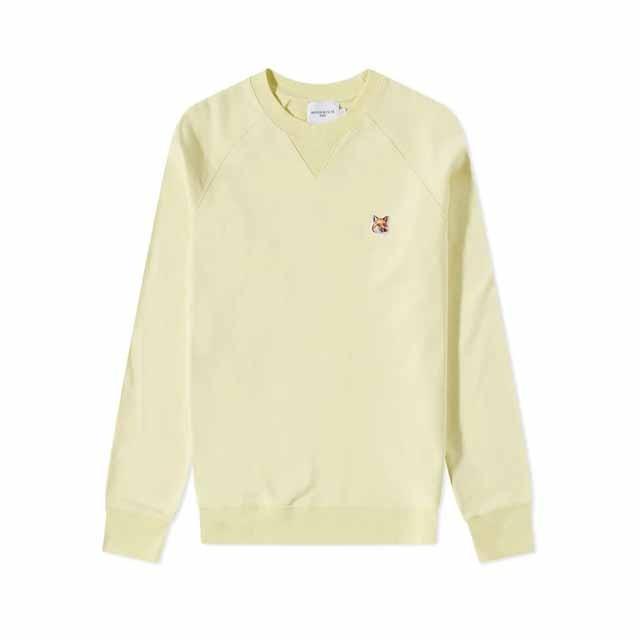 Maison Kitsune Fox Head Patch Crewneck Sweatshirt Light Yell IM00309 KM0001 P720