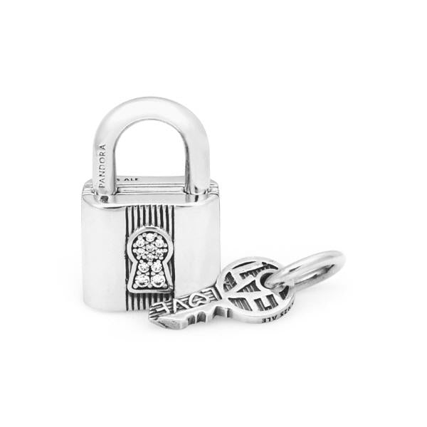 PANDORA Silver Padlock Key Pendant Dangle Charm 790088C01