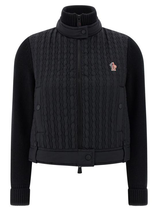 Moncler Grenoble Logo Patch Padded Wool Cardigan Black