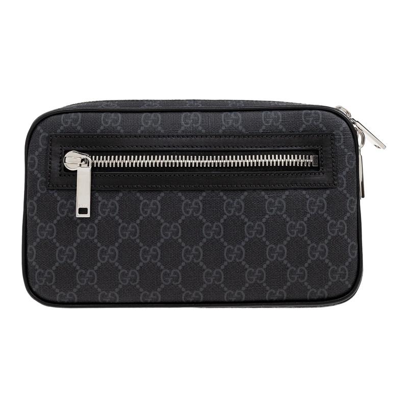 GUCCI GG Supreme Small Belt Bag Black Canvas Leather Hip Pack
