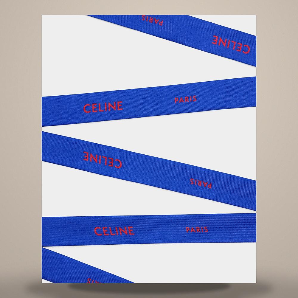 CELINE Square Silk Twill Scarf Blue Cream Yellow