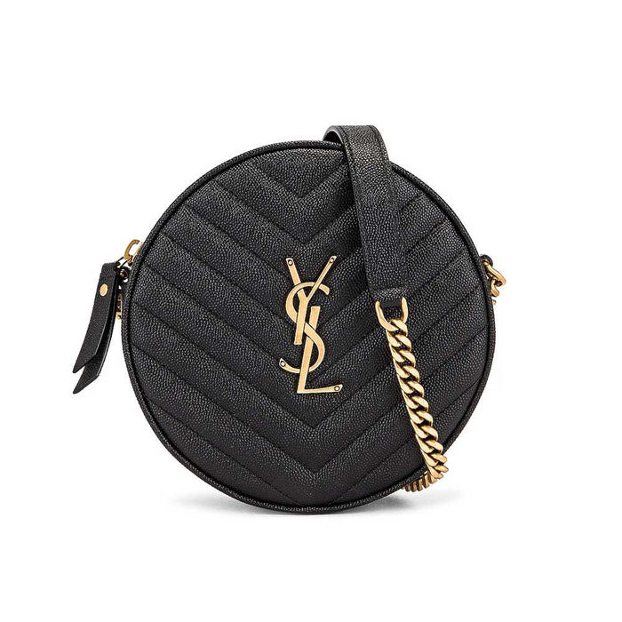 Saint Laurent Chevron Quilted Grain de Poudre Embossed Leather Camera Bag Black