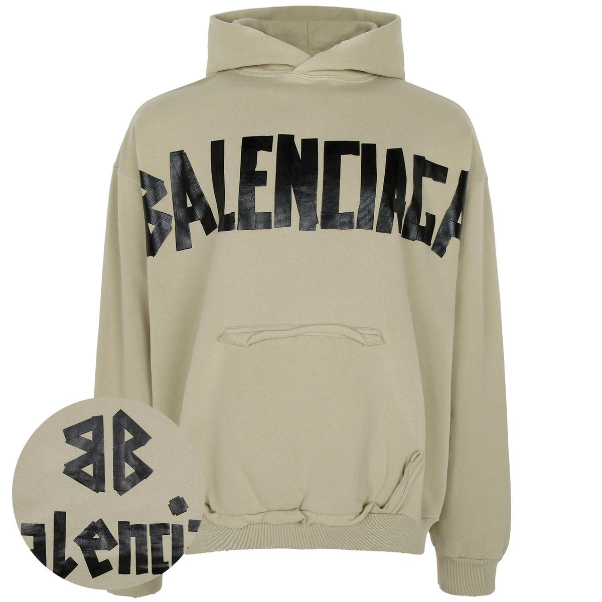 BALENCIAGA Ribbed Pocket Tape-Type Hoodie Gray Men's Top