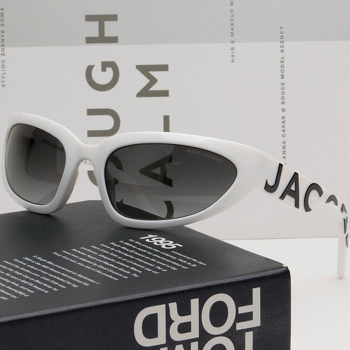Marc Jacobs White Thick Frame Geek Chic Sporty Sunglasses MARC738S CCP9O