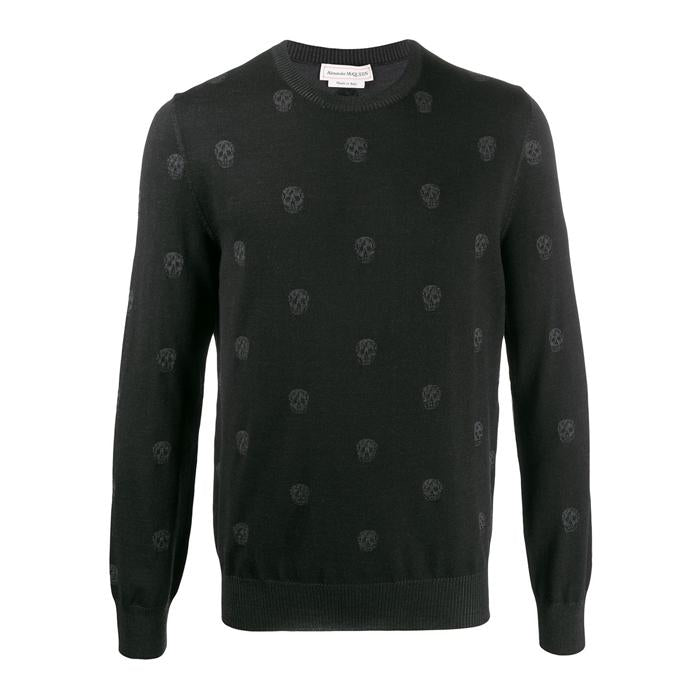 Alexander Mcqueen Skull Embroidered Wool Crewneck Sweater Men’s Black