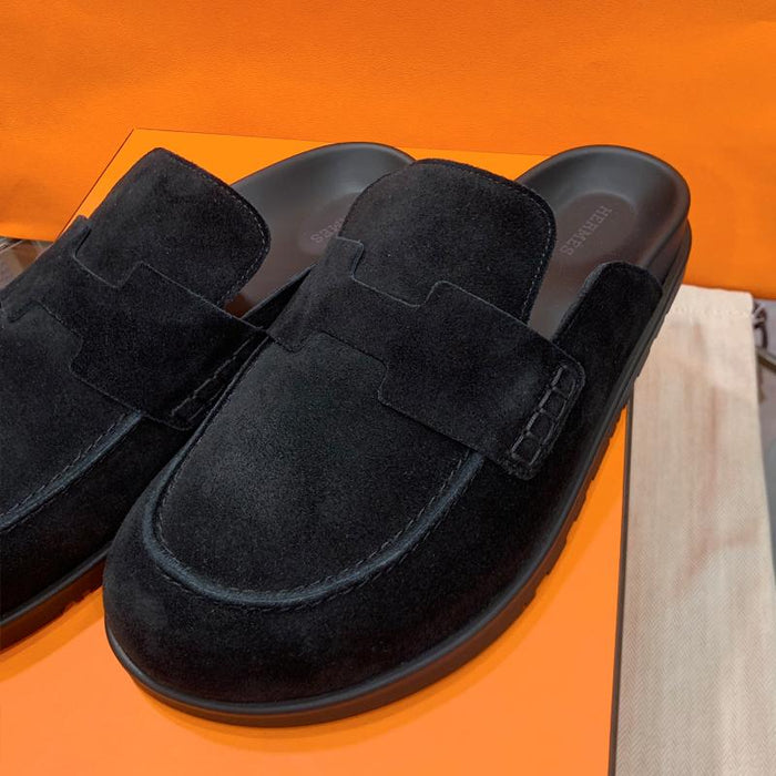 HERMES Men’s Suede Calfskin Black Go Mule Sandals
