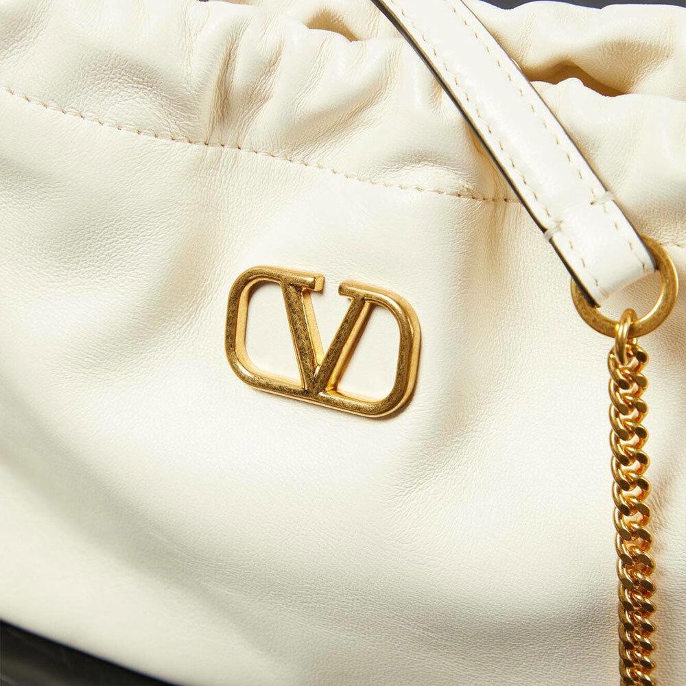 VALENTINO V-Logo Leather Bucket Crossbody Bag for Women Black