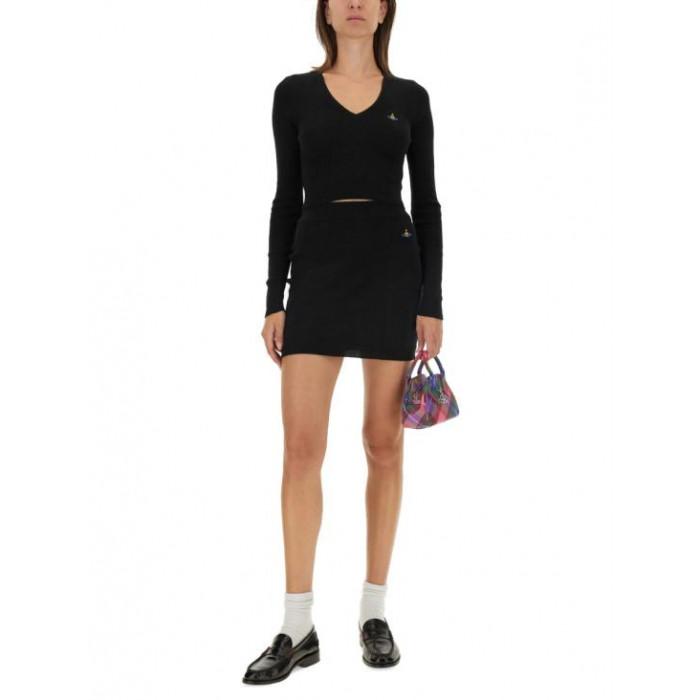 Vivienne Westwood BEA Crop V-Neck Knit Sweater Black