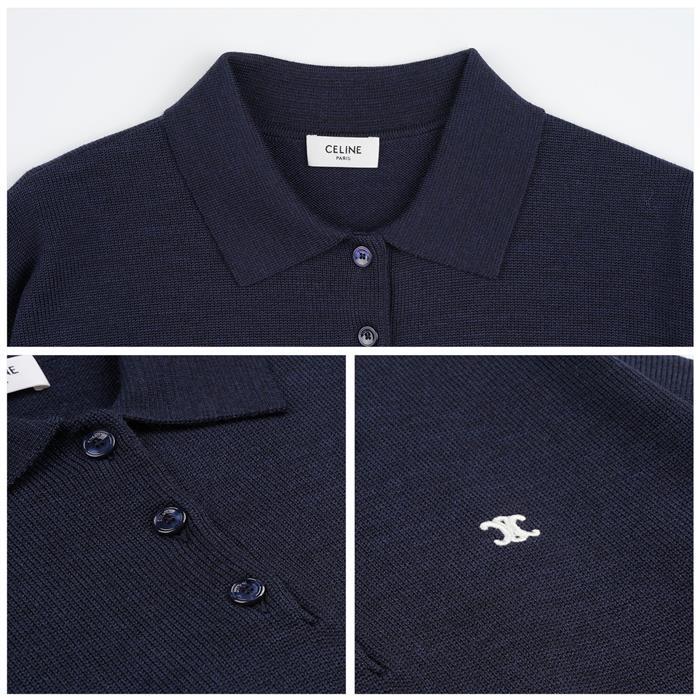 CELINE Triomphe Wool Polo Short Sleeve Crop T-Shirt 2AH22322U 07MR