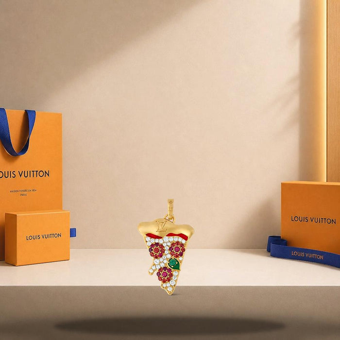 Louis Vuitton LV Pizza Medium Charm Gold-Tone Metal Key Ring M03128