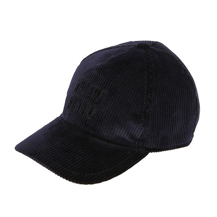 Miu Miu Logo Embroidered Velvet Baseball Cap Navy