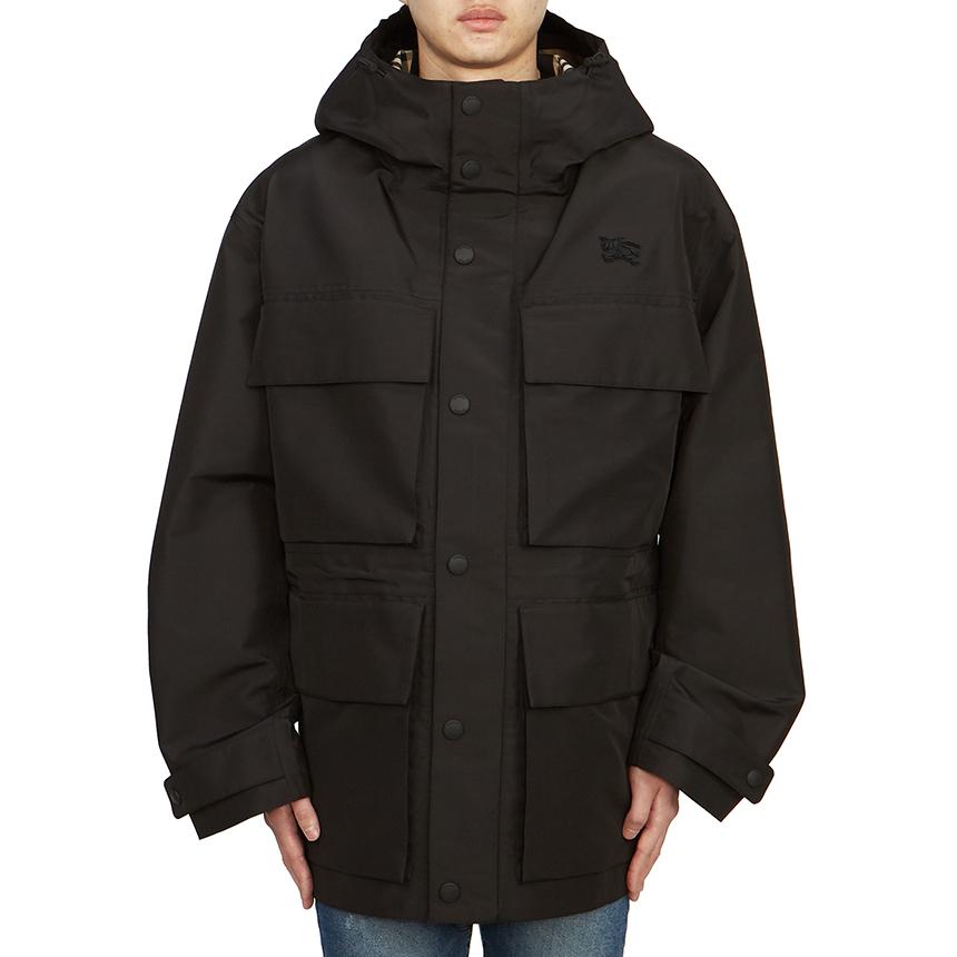 BURBERRY Men’s Hooded Jacket Check Black