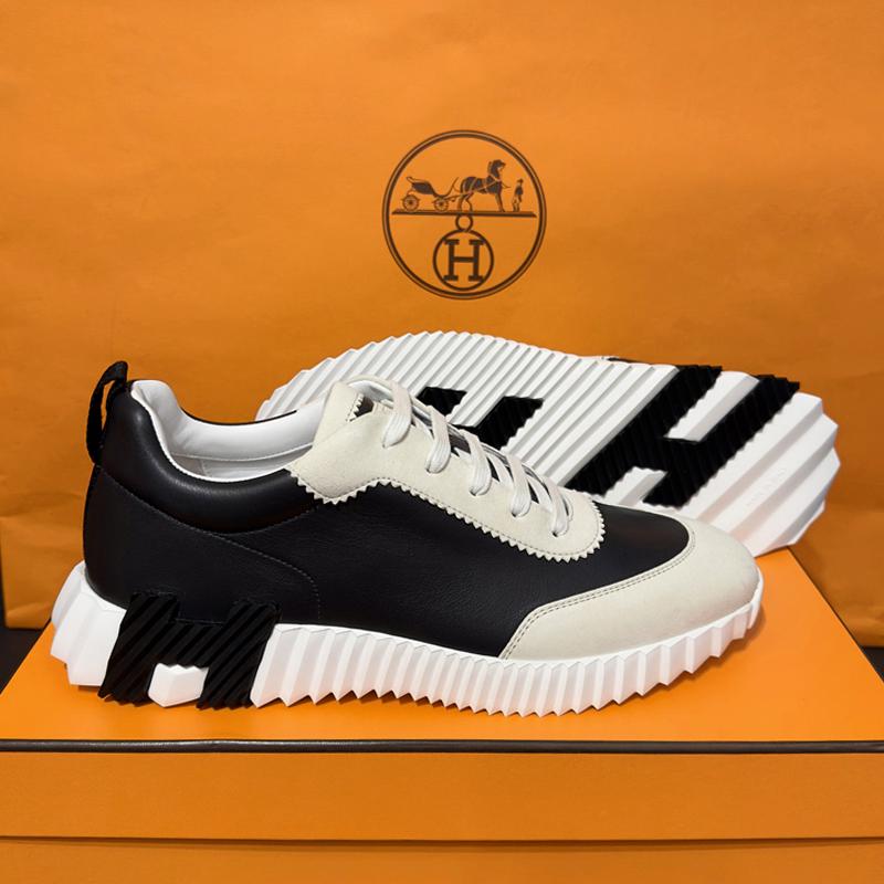 HERMES Men’s Bouncing Goat Leather Black H Logo Low-Top Sneakers