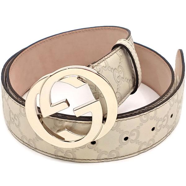 GUCCI Ivory Signature GG Buckle Leather Belt 114876 114984