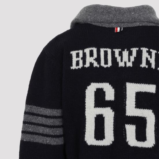THOM BROWNE Navy Wool Knit Cardigan for Men