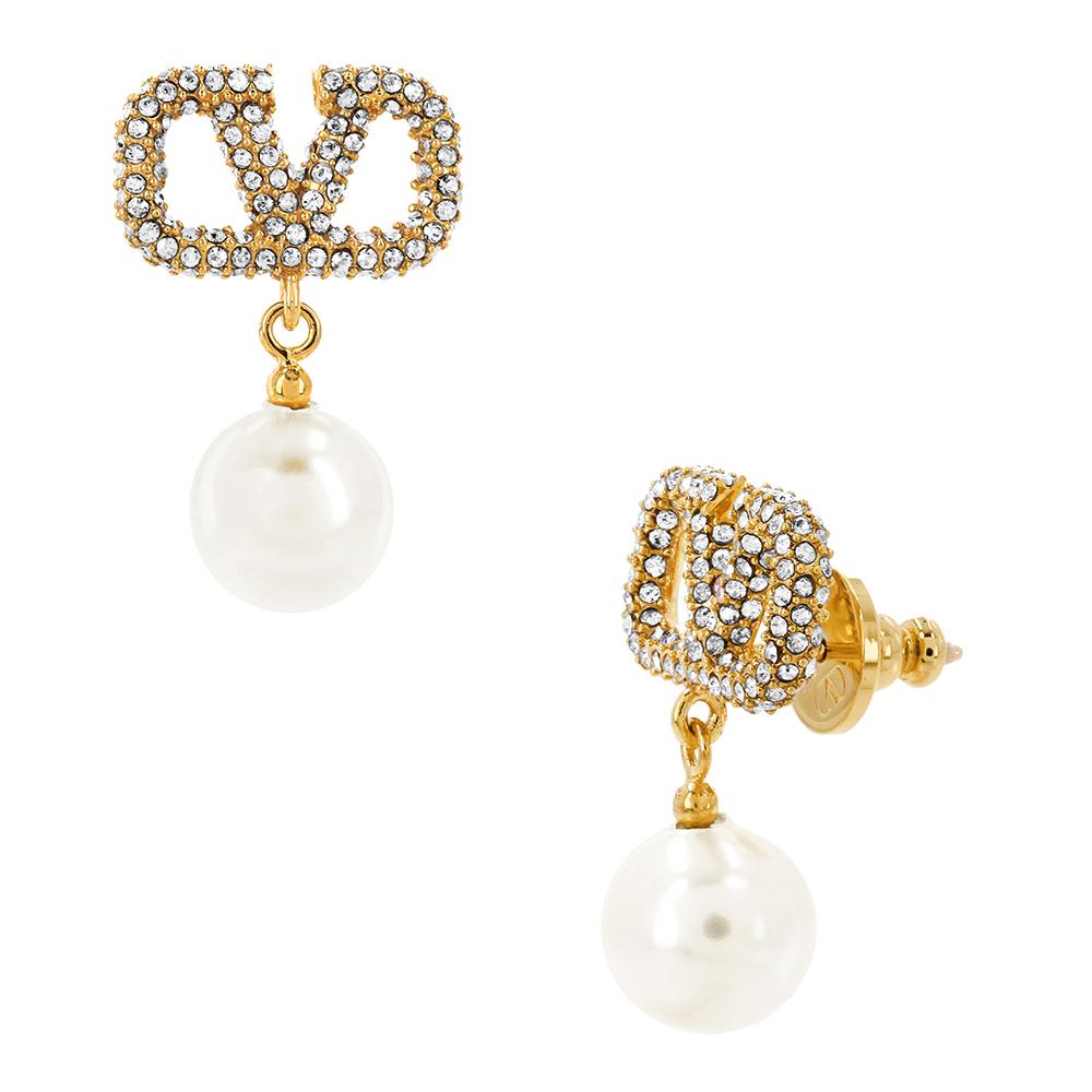 VALENTINO V Logo Pearl Drop Earrings for Women 5W2J0E36 QVS Y49