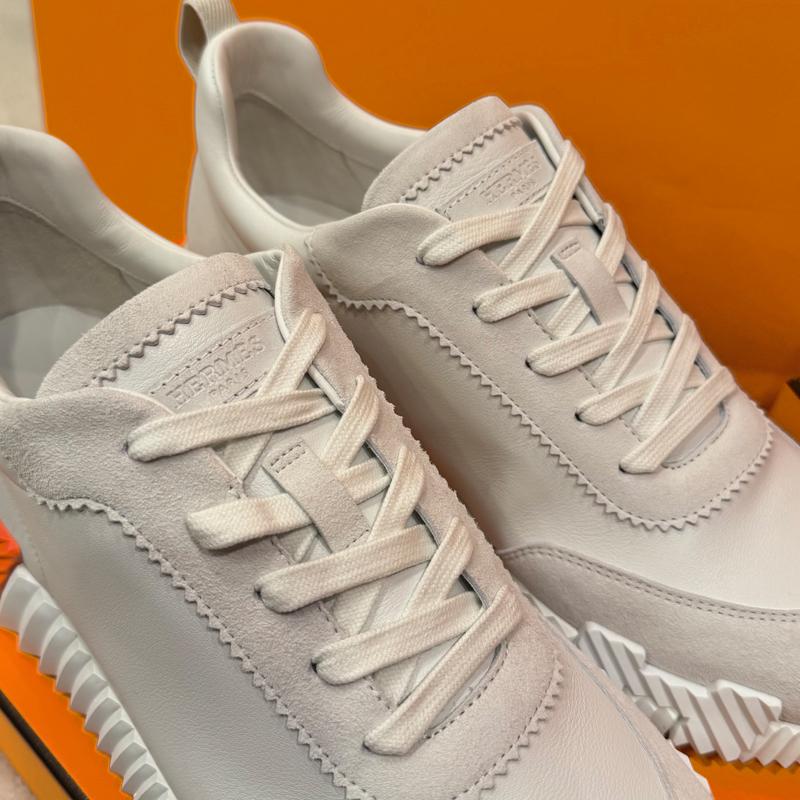 HERMES Men’s Bouncing Calfskin White Orange Two-Tone Low-Top Sneakers